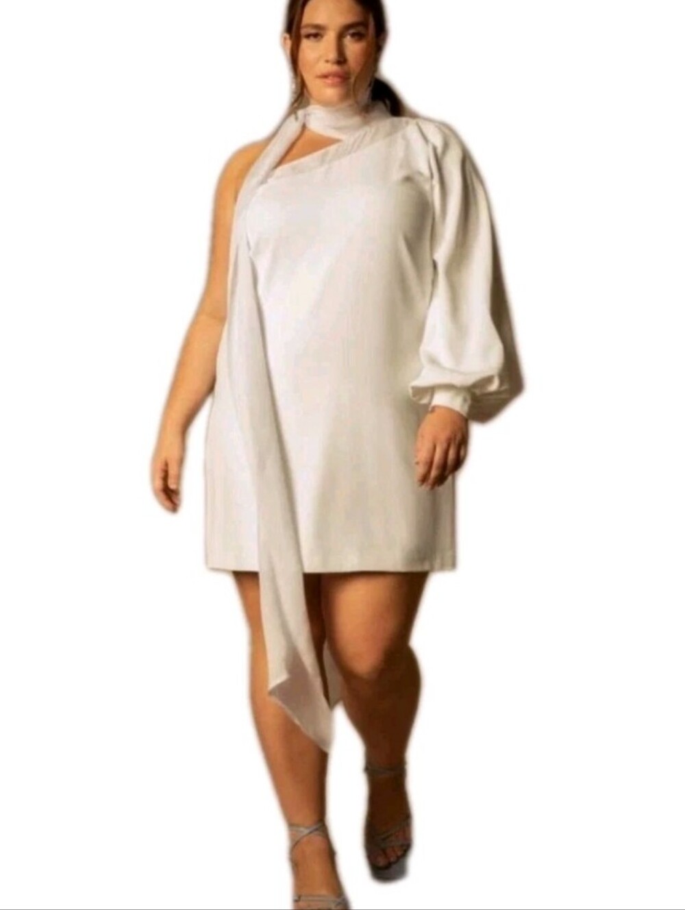 NWT Bridal by ELOQUII One Shoulder Mini Dress White Sheer Neck Tie Lagenlook 18